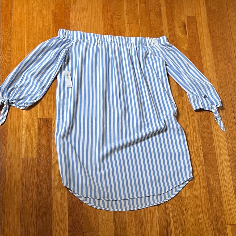 Old Navy Blue and White Off-Shoulder Dress